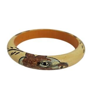 Vintage Handpainted Animal Horse Yellow Brown Black Green Art Bangle Bracelet